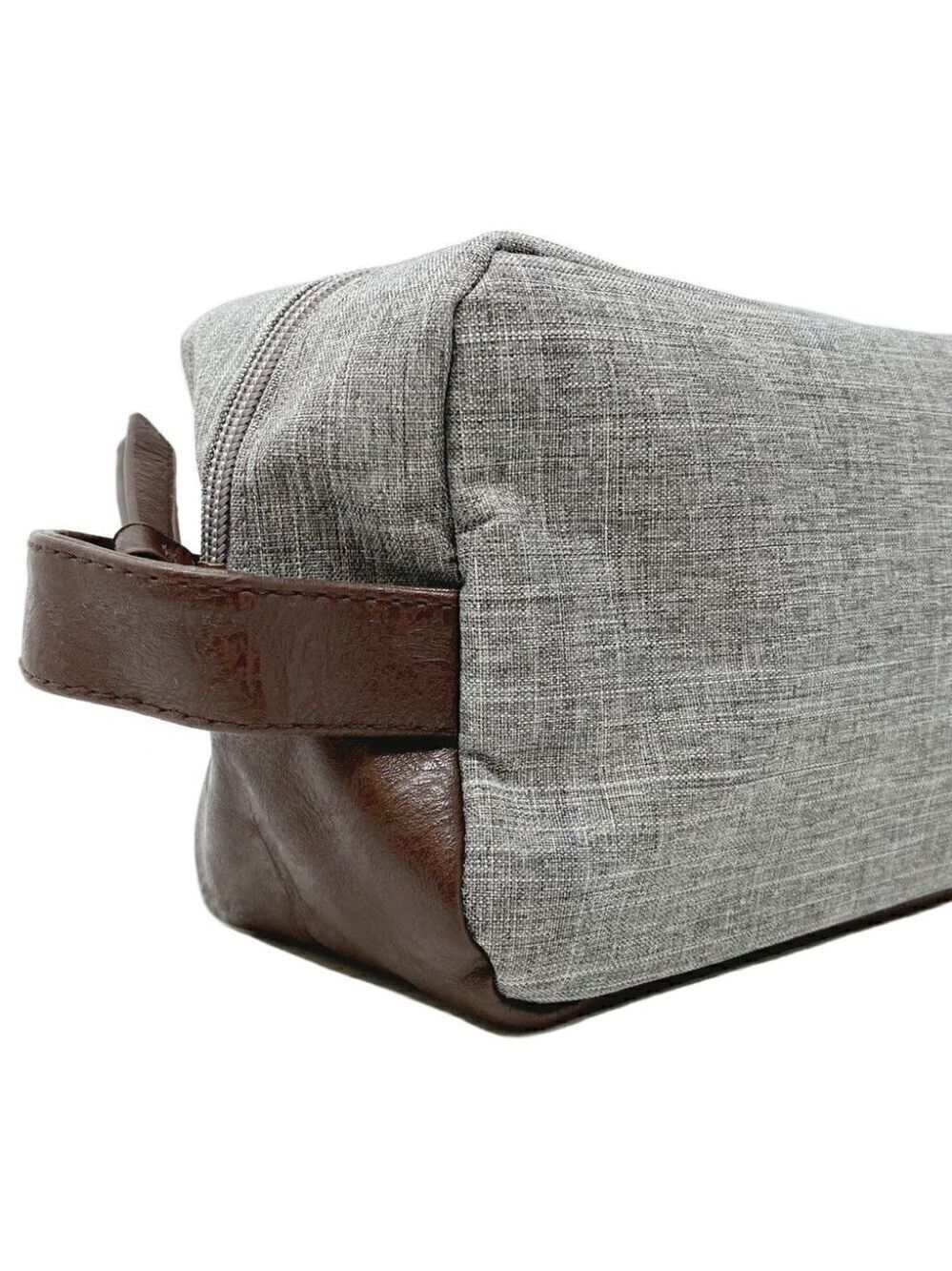 Heather Grey Dopp Kit with Brown Vegan Leather Trim